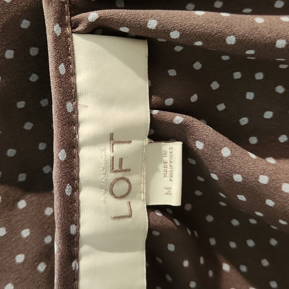 Loft Polka Dot Brown Lightweight Tie Front Top - Picture 4 of 5